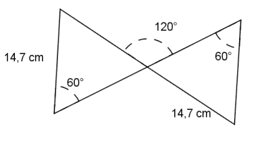 Figuren består av to trekanter som har et hjørne felles (og ikke overlapper ellers). Begge har en side på 14,7 cm, og begge har vinkel på 60 grader. I det felles hjørne  er det tegnet inn en vinkel på 120 grader (dvs. vinkelen mellom en kant i den ene trekanten og en kant i den andre som møtes i hjørnet).